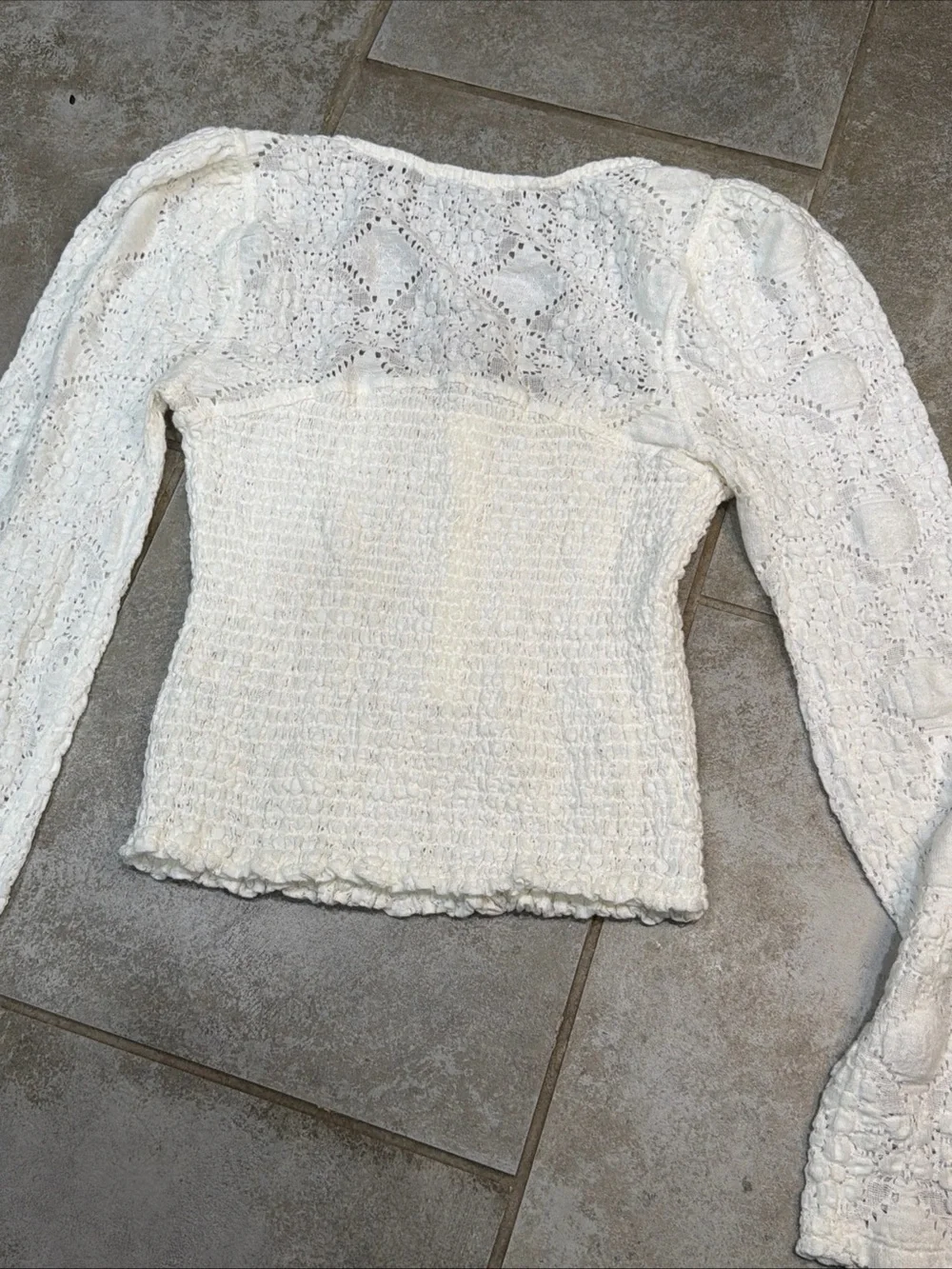 Free People Convection In White Long Sleeve Peasant Style Lace Size Small